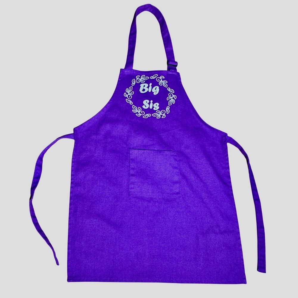 Big Sis Kid Purple Apron Childrens Cooking Baking Crafting Adjustable Size Med.